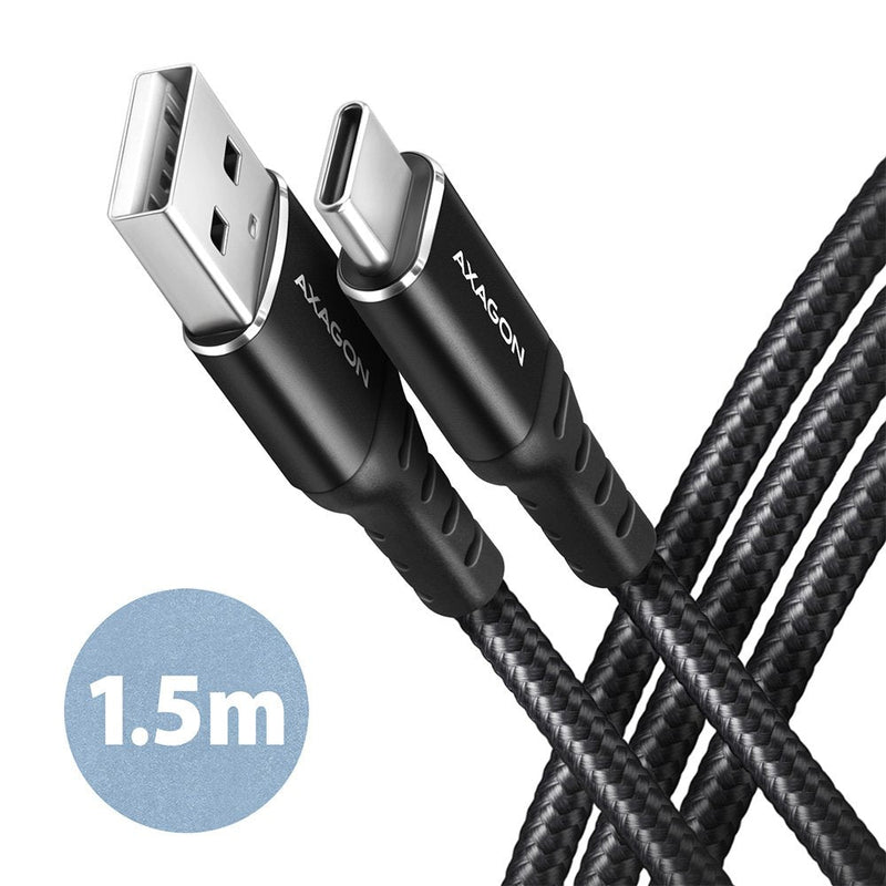 Axagon Cable HCM-AM15AB USB-C Zu Usb-a, 1,5M, USB 2.0, 3A, Geflochten - Black