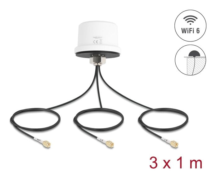 Delock 4G Mimo Dualband Wi-Fi 6 Antenna 2 X Sma + 1 X Rp-sma Connector Male ULA100 1M Assembly Atornillado Out