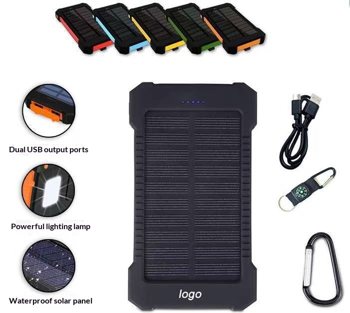 Outdoor 20000mAh High-Capacity LED-Backlit Waterproof Solar-Powered Portable Power Bank