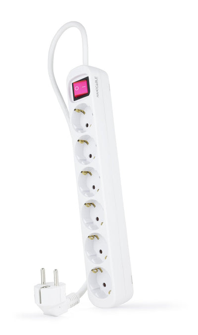Nanocable Power Strip Protection With 6 Shuckos - Cable 1.40M - Switch On/Off - White — image 1