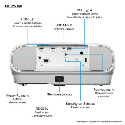 Epson Projector EH-TW7100,4K, Uhd, 16: 9, 3000ANSI, 100.000: 1, USB 2.0, Hdmi, Bluetooth — image 1