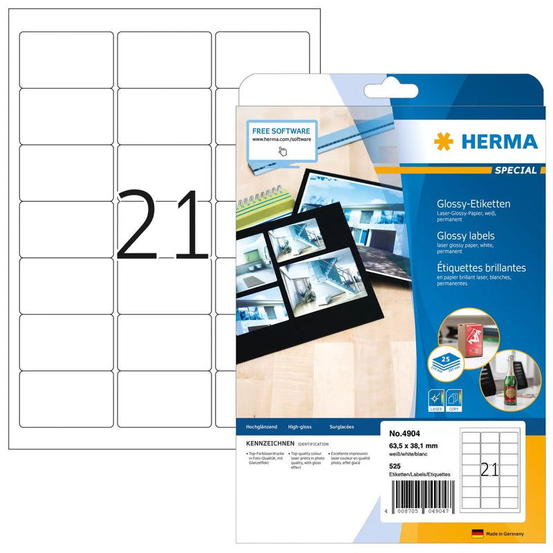 Herma Labels A4 White 63,5X38,1MM Paper Brillo. 525 Pieces