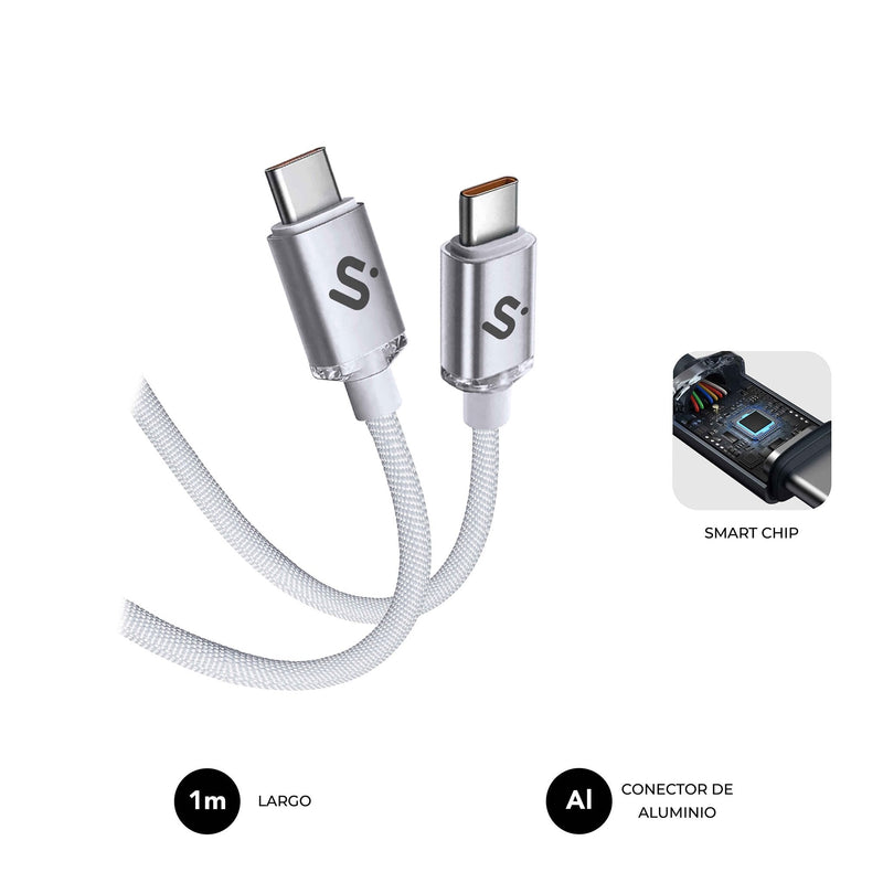 Subblim Cable Optimus 60W USB-C/USB-C 1M White 60W/ Length 1M/ USB-C &harr, USB-C/ Pd
