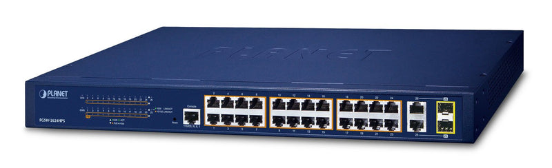 Planet FGSW-2624HPS Switch Gestionado L2/L4 Gigabit Ethernet (10/100/1000) Energía Sobre Ethernet (PoE) 1U Blu