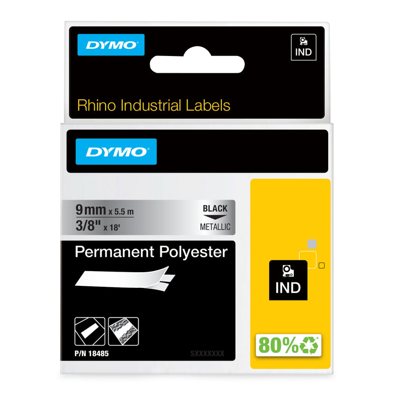 Dymo Rhino Tape ID1-9, Black Sobre Grey Metallic Silver 9MMX5'5M, Poliéster (S0718170)