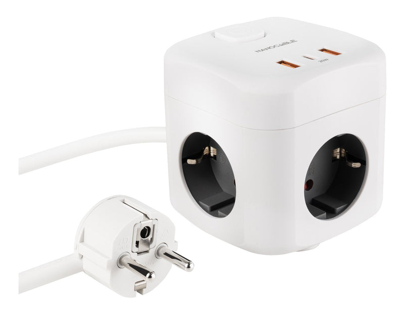 Nanocable Power Strip 10.37.0011 3 Sockets Power 2 USB 1 USB Type-c Cable 1.4M White