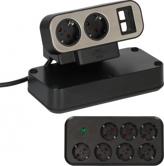Brennenstuhl Power Strip With Surface Steel Inoxidable, 2 Ranuras Módulos Keystone, 9 Sockets Contact