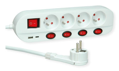 Roline Power Strip Plugs 4 Sockets With Switch Version Ute, Charger USB a + C, 3M — image 1