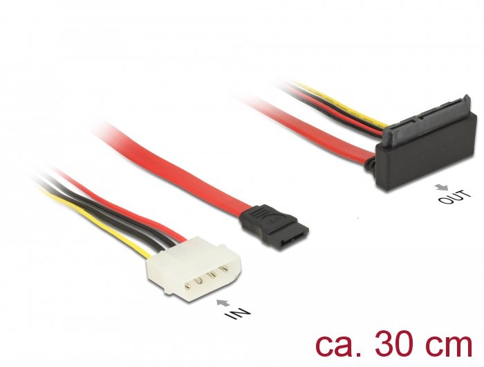 Delock 85514 Cable SATA 6GB/S Female 7 Pines + Plug Power 4 Pines Molex SATA Curvado Hacia Arriba, Hembr