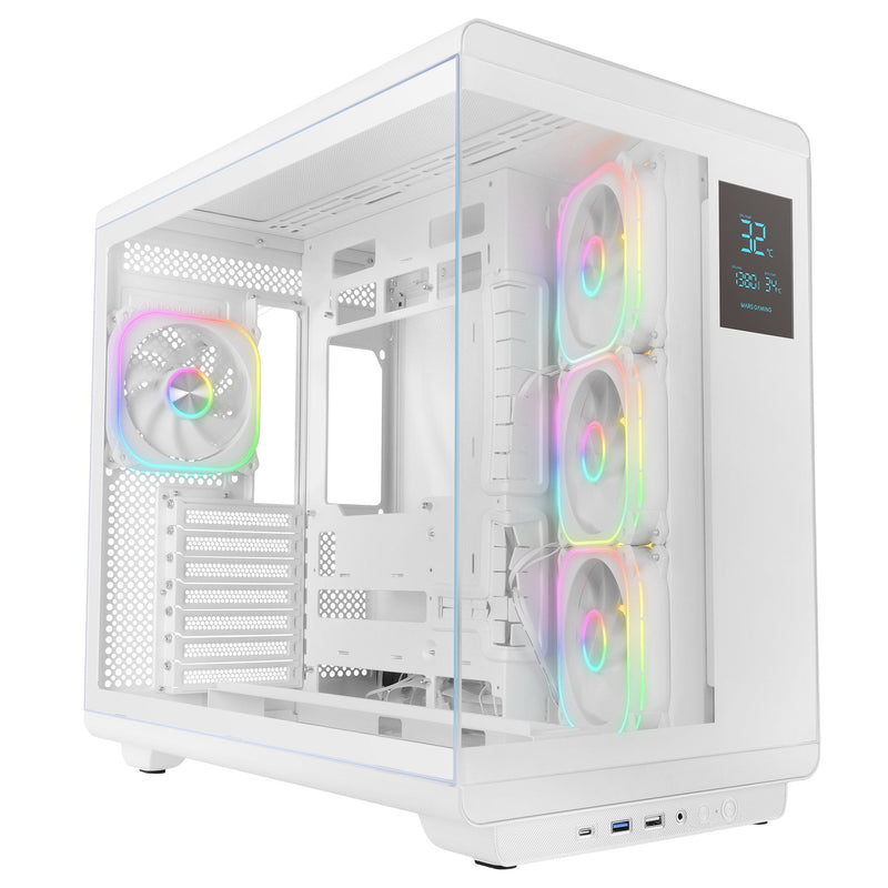 Mars Gaming PC Case ATX Mc-revpro Screen LCD 4.3 Glass Tempered 4X Fans ARGB White