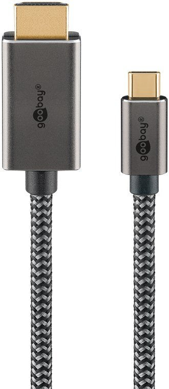Goobay 75700 Adapter Cable Vídeo 2M USB Type-c HDMI Type a Standard Black Silver