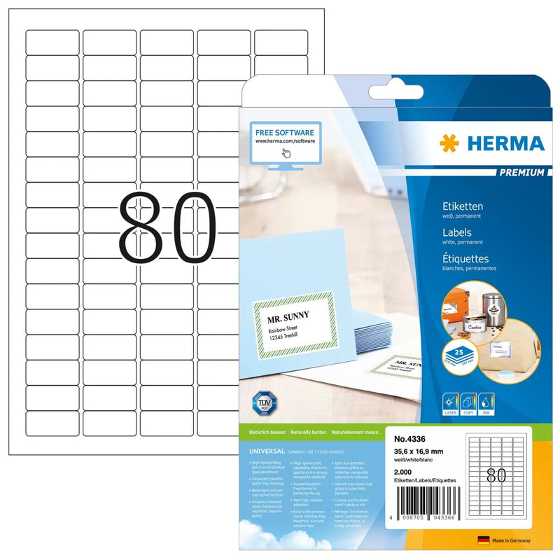 Herma Label 35,6X16,9 25 Sheets Din A4 2000 Pcs. 4336 Labels