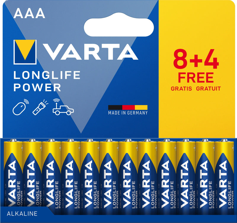 Varta Batteries Aaa, Pack 12 (8 + 4), Longlife Power, Alcalinas, 1,5V