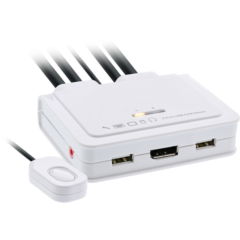 Inline Switch KVM , 2 Ports USB-C a DisplayPort 1.2, 4K, With Audio, Cable Integrado