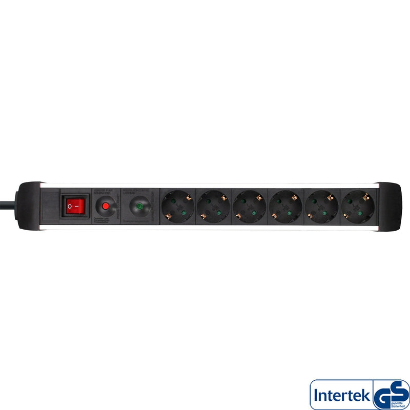 Inline Power Strip 6 Sockets With Protection 6X Type F Alemáncon Switch Silver 1.5M