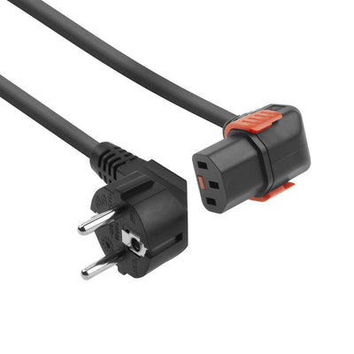 Powercord Schuko Cee 7 Male (angled) - C13 IEC Lock (down Angled) Black 1M, EL449S — image 1