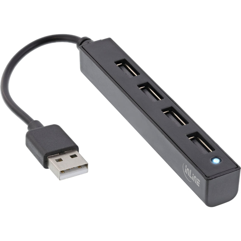 Inline® USB 2.0 Hub, 4 Port, USB-A Male a 4x USB-A Female, Black, 15CM, Slim Design
