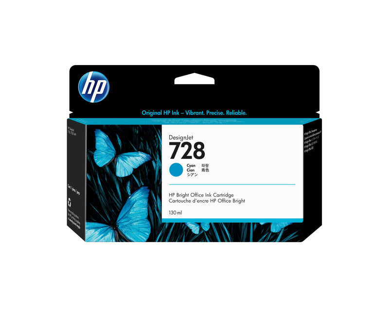 HP Genuine Ink 728 130-ML Cyan Designjet Ink Cartridge