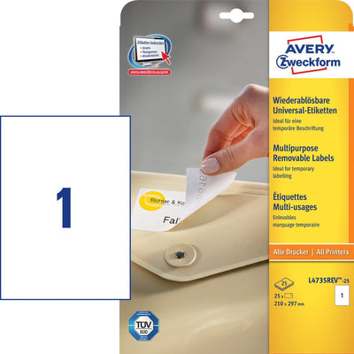 Avery Zweckform Labels L4735REV-25 White 210,0 X 297,0MM — image 1