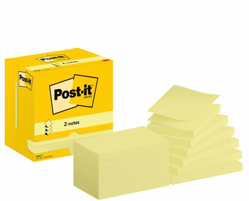 Pack 12 Blocs 100 Hojas Z-notes 76X127MM Canary Yellow Box Cartón R350 Cy Post-it 7100290186