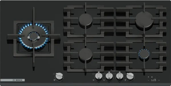 Bosch Serie 8 PRS9A6H40 Hobs Black Integrado 90CM Encimera Gas 5 Zona(s)