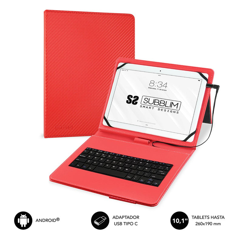 Subblim Case + Keyboard Tablet Keytab Pro USB 10.1'' Red