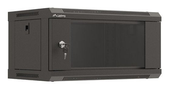 Lanberg Cabinet Mural Rack 19 4U 540X350 Flat Pack Black Door Glass