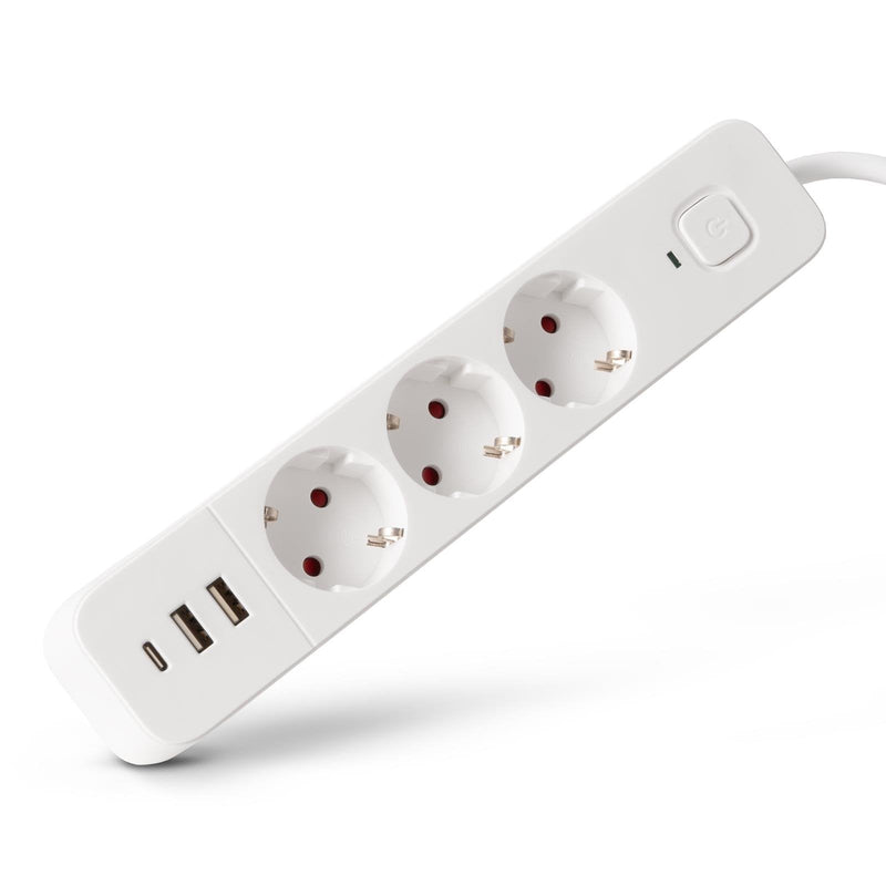 Entac Power Strip 3VÍAS With 2x USB-A And 1x Usb-c, Cable 1,5M, White