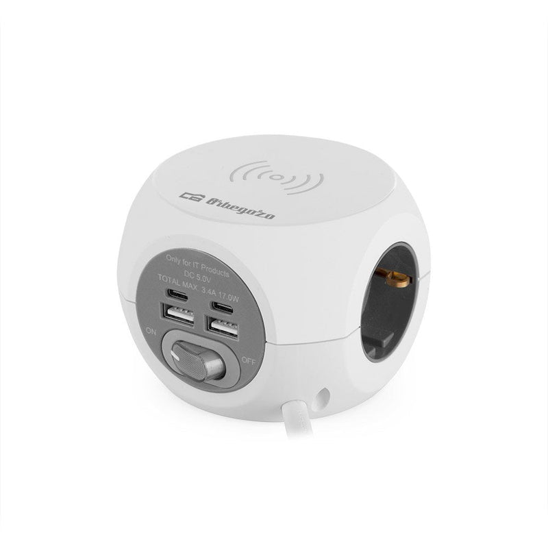 Orbegozo Power Strip 4500 With Charging Wireless 3 Sockets Power 2 USB 2 USB Type-c Cable 1.5M White And Grey