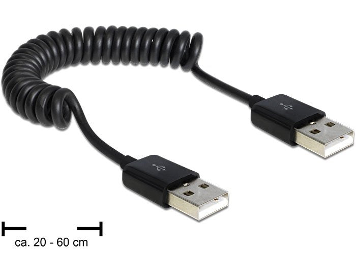 Delock 83239 USB Cable 0.6M USB 2.0 USB a Black Spiral