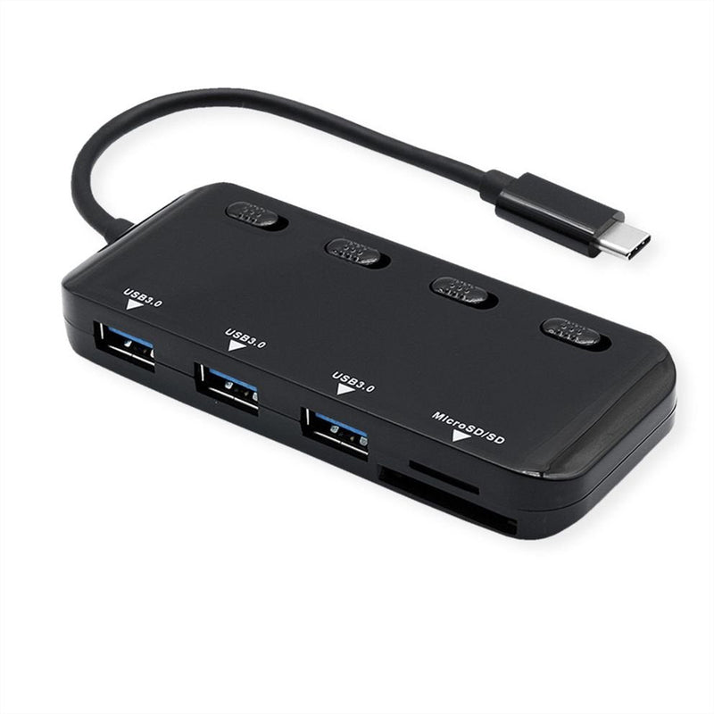 Roline Hub USB 3.2 Gen 1 3FACH, Typ C Anschlusscable, With Cardreader, Ports Einzeln Schaltbar