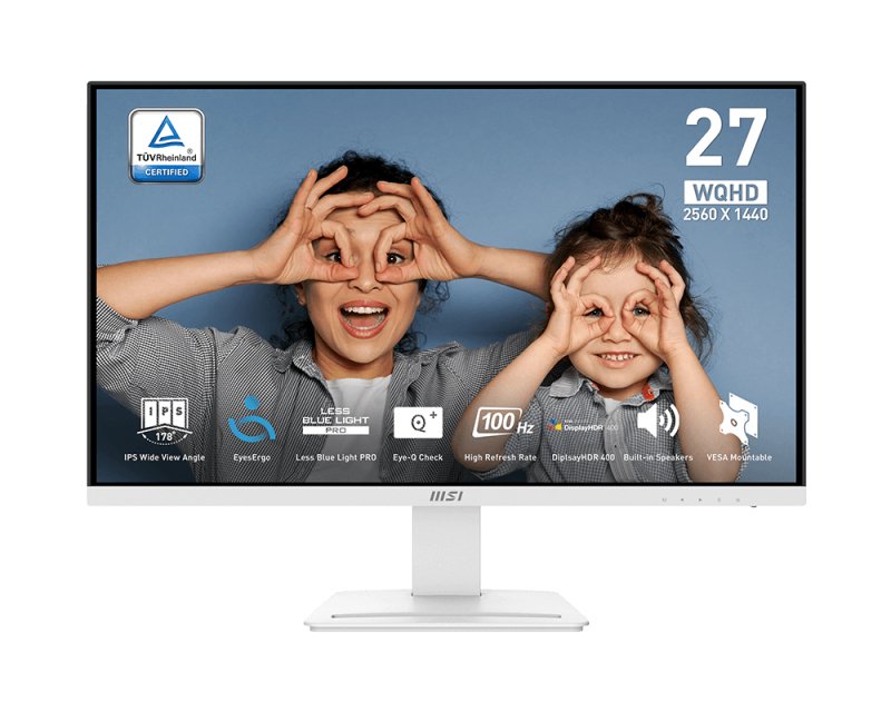 Msi Pro MP273QWDE E2 Office Monitor - QHD IPS Panel 100HZ White 1MS(MPRT) Response Time (gtg) 4MS
