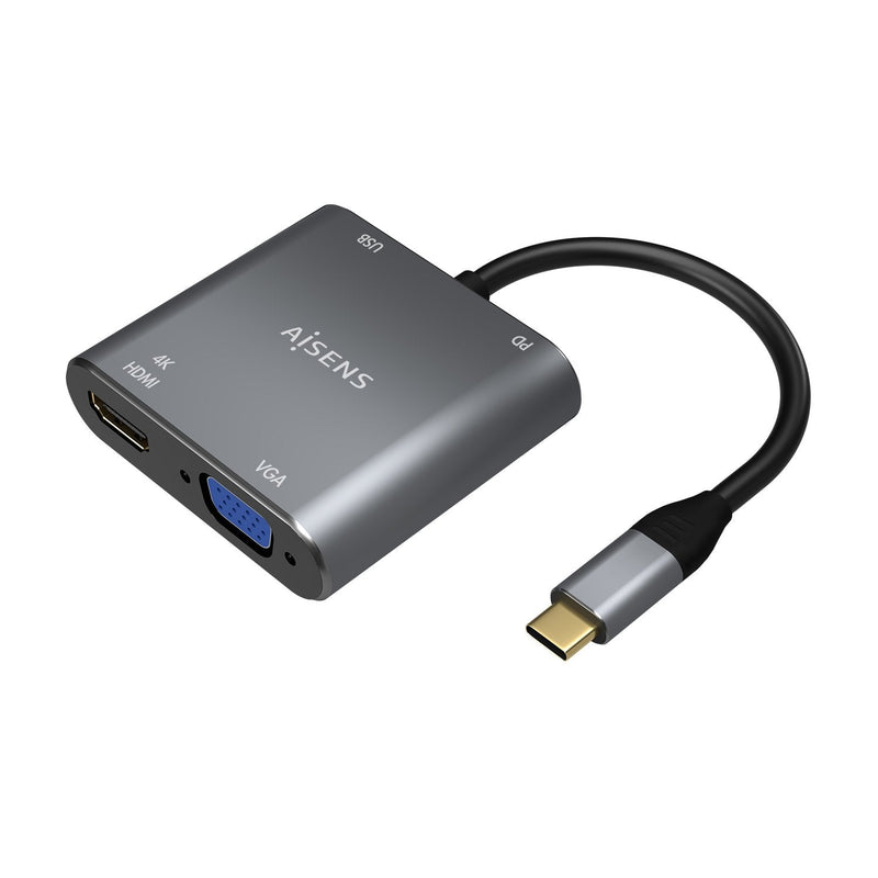 Aisens Converter USB-C a VGA/HDMI 4K/USB 3.0/USB-C Pd - USB-C/M-VGA/H-hdmi/H-usb-a/H-usb-c/H - 15CM - Grey
