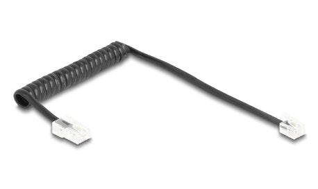 Delock Cable Telefónico Cable Espiral RJ11 Connector Male a RJ45 Connector Male Black 1M