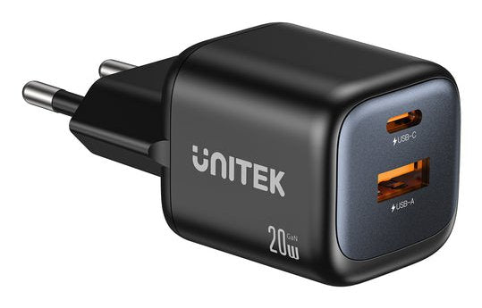 Unitek Wall Charger 2X GaN USB-A & USB-C 20W Black