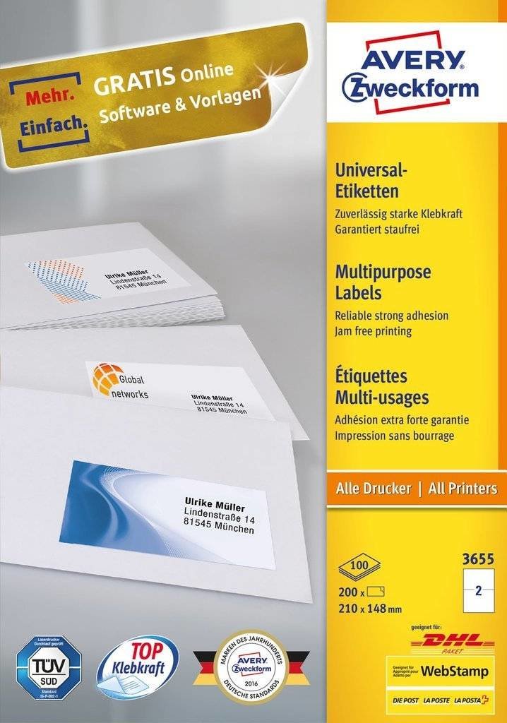 Avery 3655 Label Self-adhesive Rectángulo Permanente White 200 Pieces