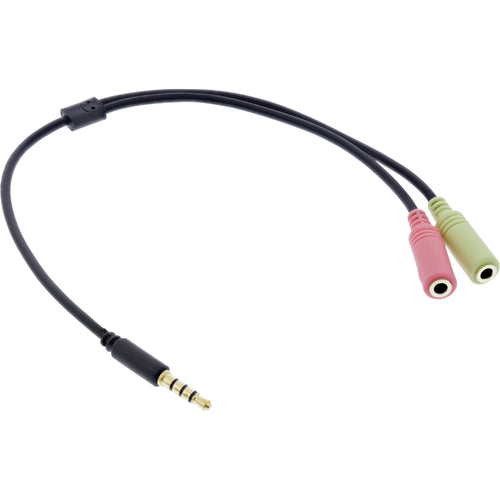 Inline® Audio Headset Adapter Cable 3.5MM Male 4 Pin / 2X 3.5MM, Black 0.15M — image 1
