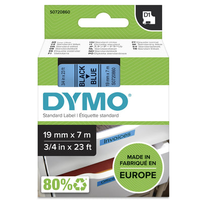 Dymo Tape Transferencia Thermal D1 45806. Labels Standard Black Sobre Blue 19MMX7M. Poliester Self-adhesive Ro — image 1