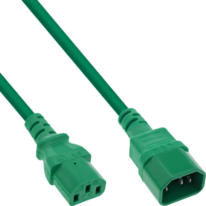 Inline Extensión Cable Power , C13 a C14, Green 0,75M
