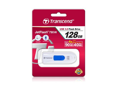 Transcend USB Flash Drive 128GB Jetflash 790 USB 3.0 White — image 1