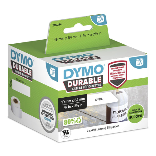 Dymo Printer Labels Plámico Lw 19X64MM 2X450 Pieces Blancas Permanentes — image 1