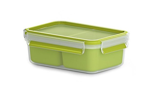 Emsa Clip & Go Snackbox 1,0 L With 2 Insertos, 1 L, Transparent Polipropileno (pp), Thermoplastisches Elastome