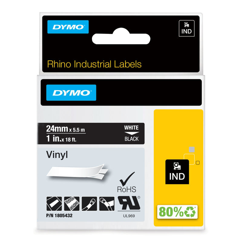 Dymo Rhino Band Vinyl 24MMX5.5M White Black