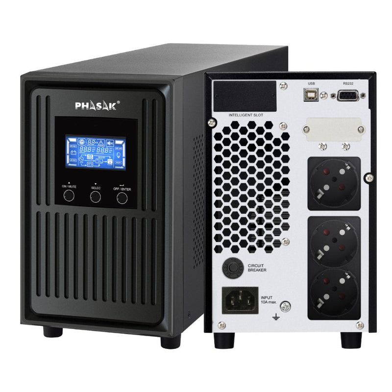 Phasak UPS Online Conqueror Pro 2000VA Online LCD 2000VA-1800W 3 Salidas Formato Tower