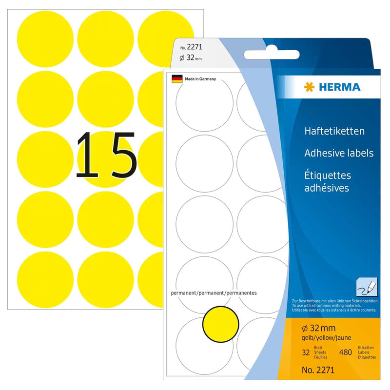Herma Labels Multiusos Yellow 32MM Paper Round 480 Units