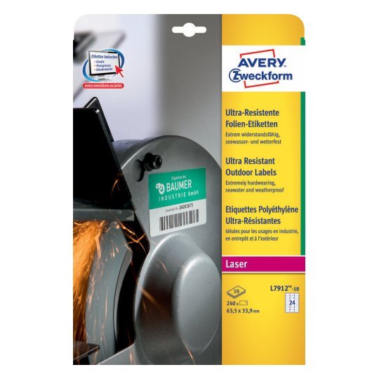 Avery L7912-10 Label Self-adhesive White Rectángulo Redondeado Permanente 240 Pieces