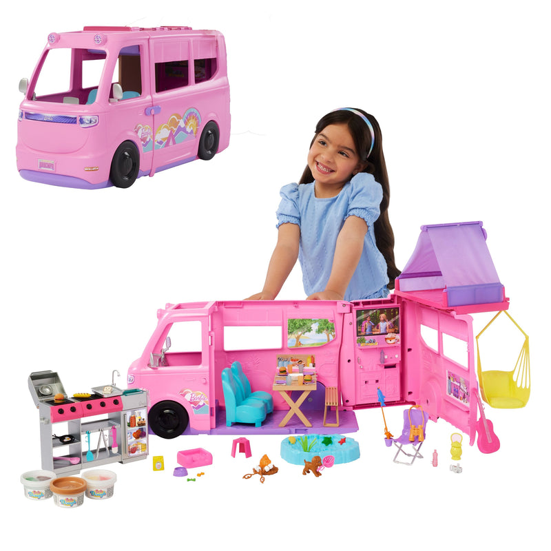 Mattel Barbie Super Abenteuer-camper Spielset With Dachzelt, Grill With Farbwechseleffekt And 60 Zubehörteilen