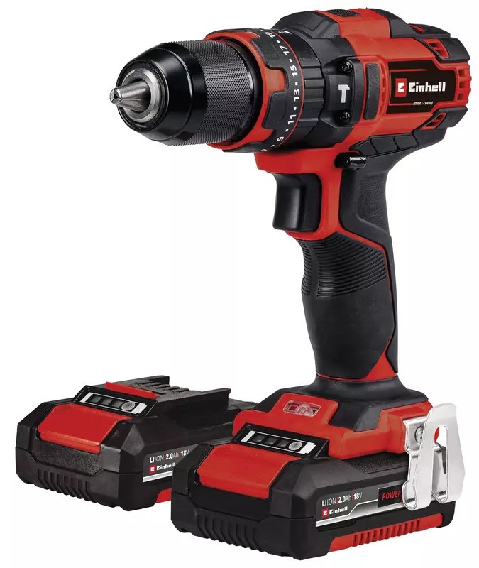 Einhell Set de Taladro Percutor a Batería Te-cd 18/40 Li-i + 64, 18 Voltios Rojo/Negro 2 Pilas Iones Litio 2,