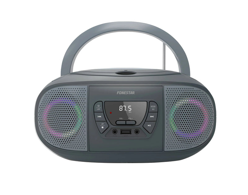 Fonestar Radio Cd Boom-go-g Grey 4W Rms Bluetooth Fm USB/MP3 Aux In Output Headphones Efectos Luminosos