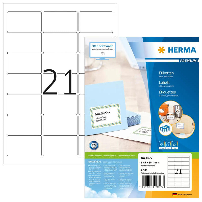 Herma Labels Dirección A4 White 63,5X38,1MM Paper 2100 Units